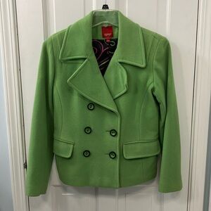 Esprit Double breasted WOOL green Pea Coat with Structured Shoulders size Small